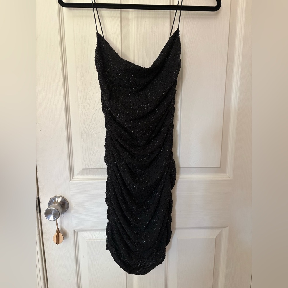 Black Ruched Bodycon Mini Dress